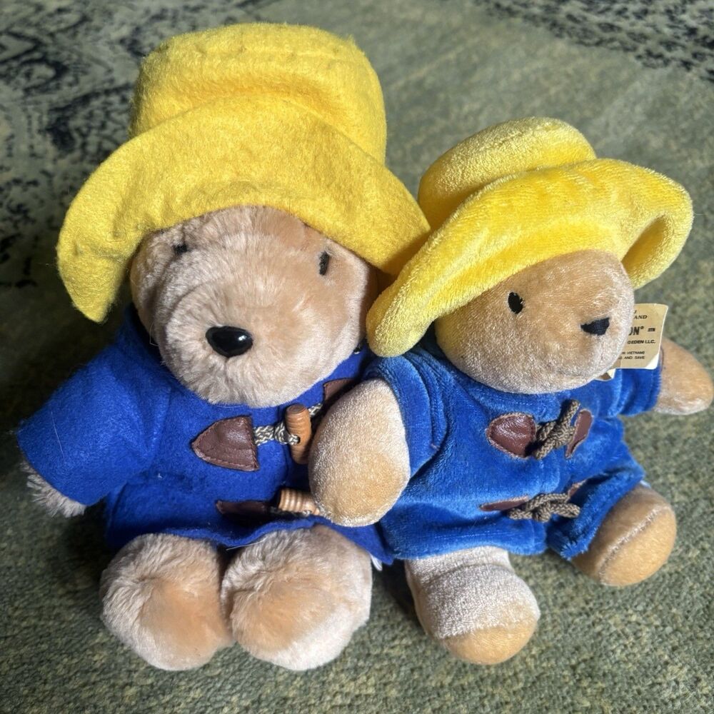 Vintage 70s Eden Paddington Bear Plush Toy Coat & Hat Sears Tag Lot Of 2 Retro